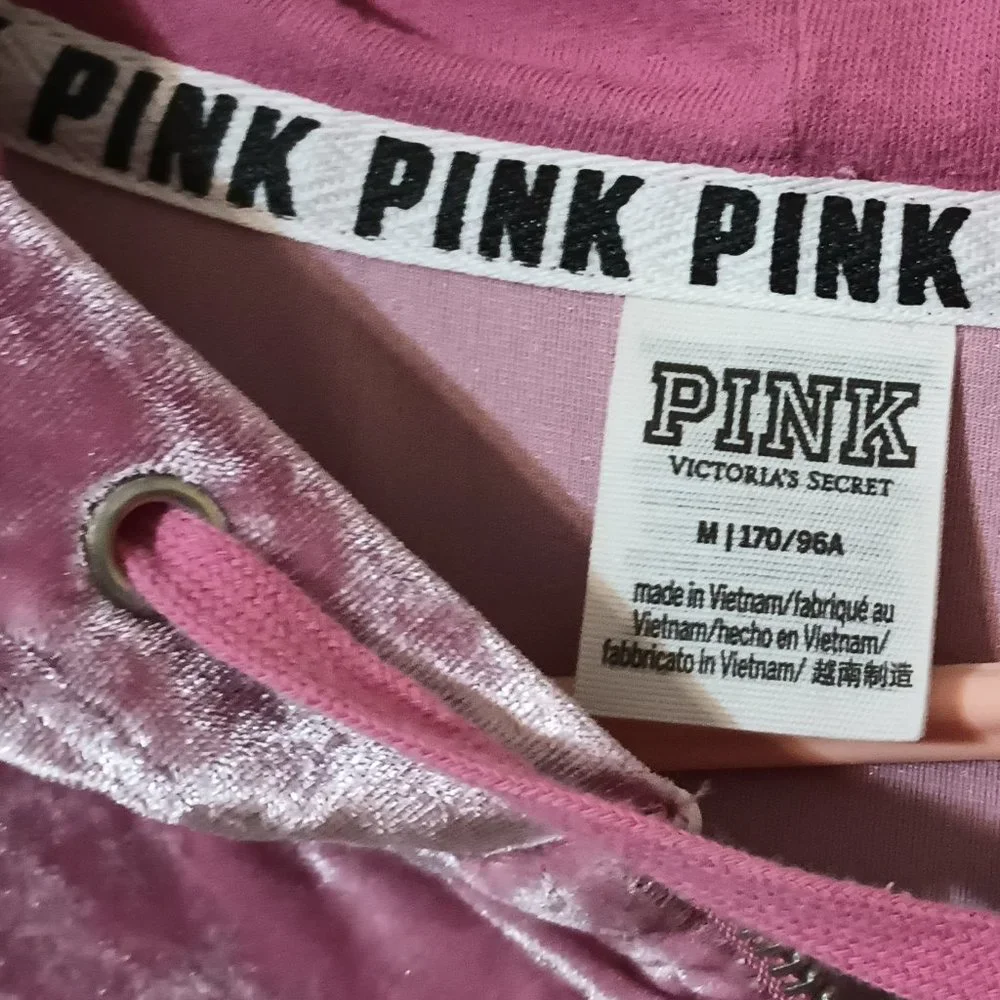 EUC ~Victoria Secret's PINK Velour Full-Zip Crop Hoodie w/ Embroidered Dog Logo - Picture 2 of 4